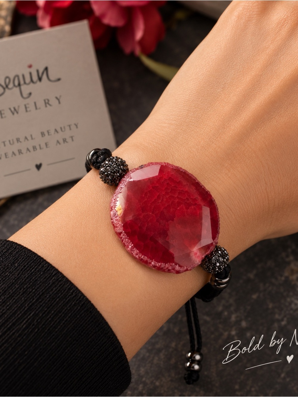 Red Faceted Agate Statement Bracelet